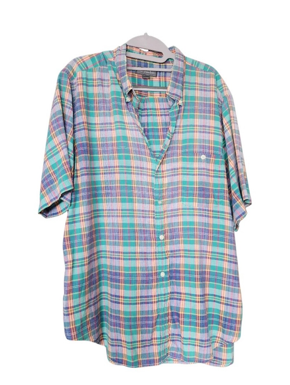 Men's Short-Sleeve Plaid Button-Up Shirt - Teal & Purple